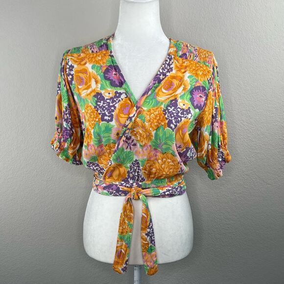 Faithfull the Brand Revolve La Colle Multi Purple Floral Wrap Crop Top 8 - Picture 10 of 11